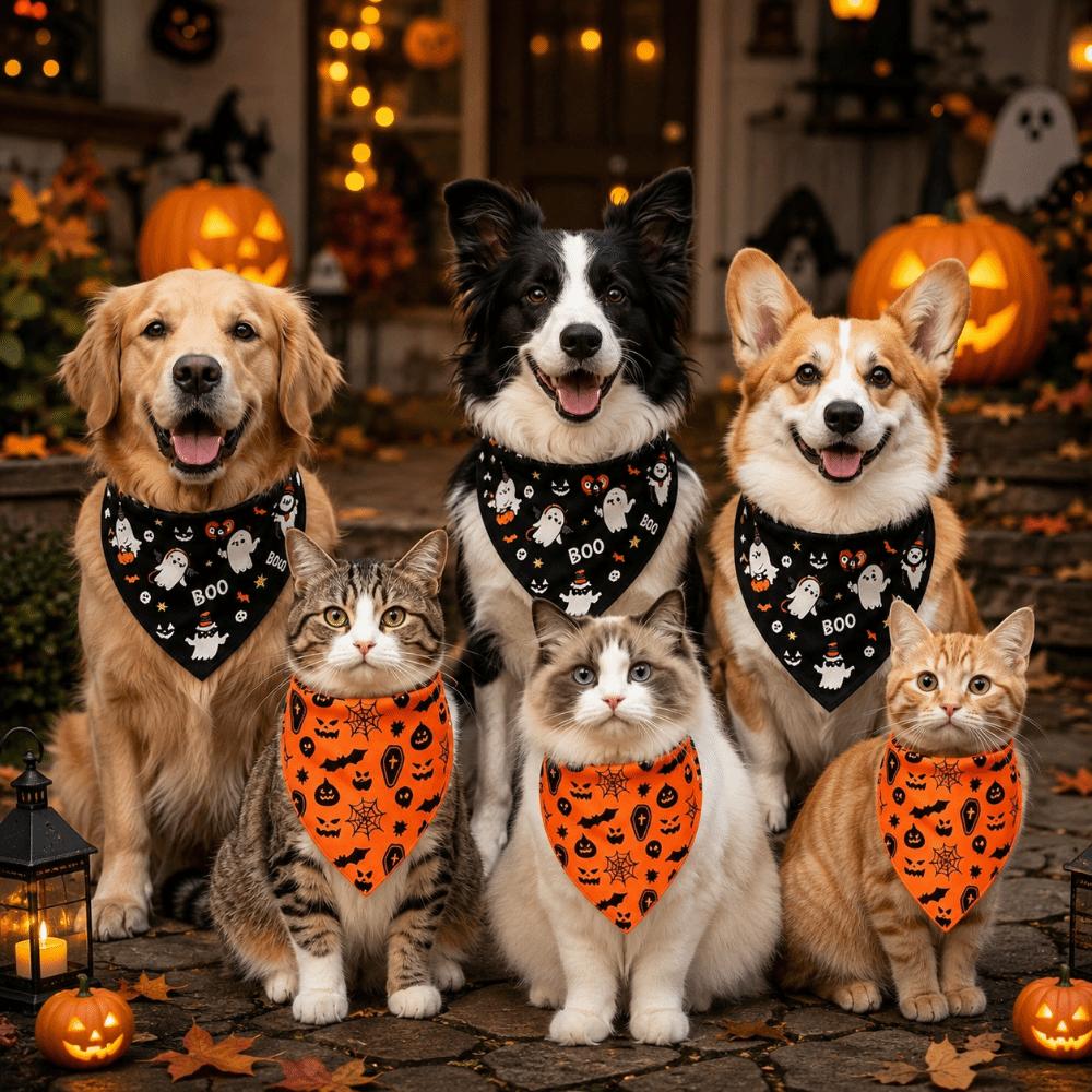 Pumpkin Print Dog Triangle Scarf Cute Cat Saliva Towel Pet Holiday Bib Festival Gift