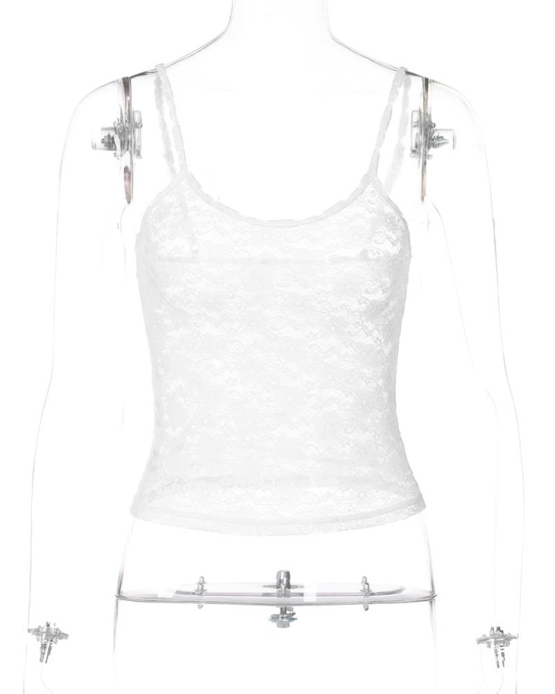 Sleeveless Sexy Lace Hollow Out Sheer Summer Sweet Crop Tops for Women Club Party Y2K Cami Tops Streetwear Clothes