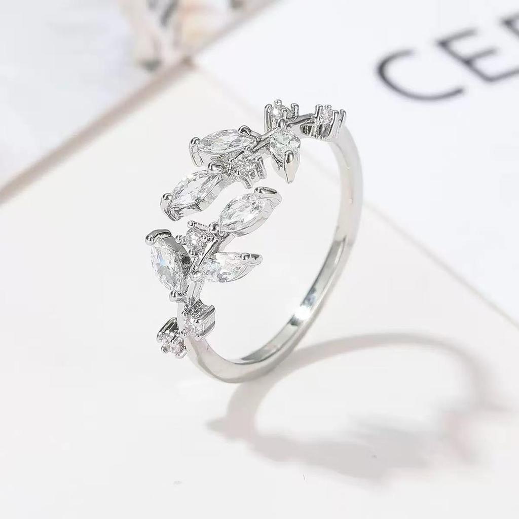 Leaf Women's Trendy Korean-Style Light Luxury Open Ring - Cold Tone Fashionable Index Finger Accessory