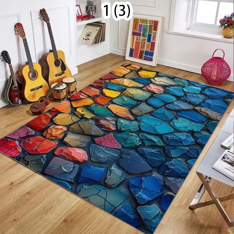 

2D Colorful Stone Print Area Rug Non-Slip Washable Entrance Floor Mat Doormat with Cobblestone Rock Pattern Nature Themed Carpet 40x60cm