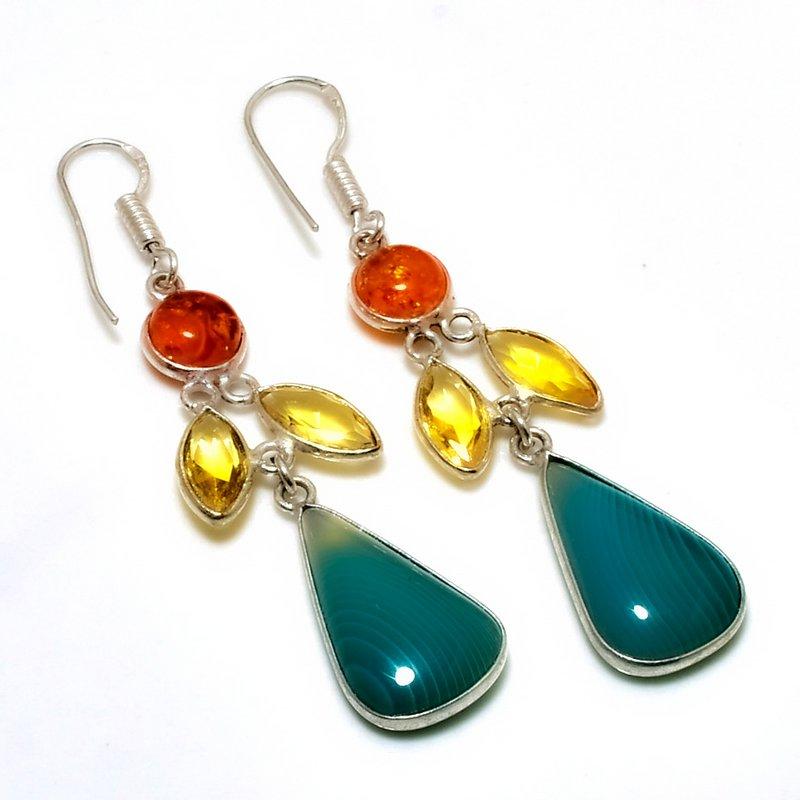 

Ювелирные серьги с зеленым кружевным агатом и цитрином, посеребренные 925 пробы, 2,27 дюйма