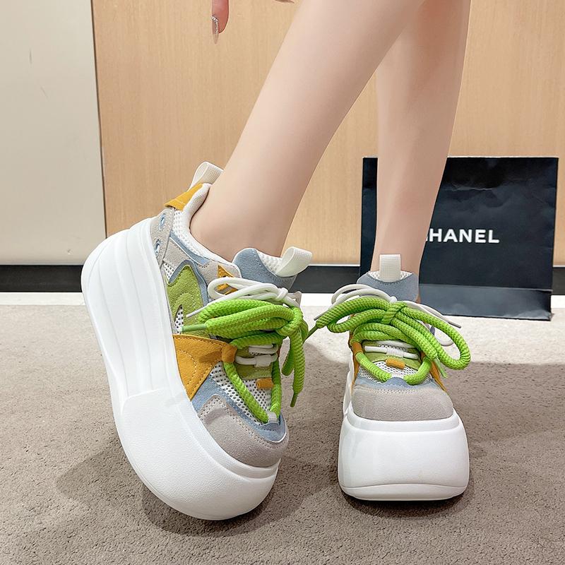 Fashion 8CM Women Platform Sneakers Leather Casual Ladies Chunky Shoes White Woman Fashion Brand Autumn Thick Soled Wedge Sneakers