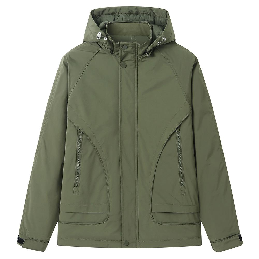 Men's Spring and Autumn Jacket Solid Color Cotton Hooded Windbreaker Outdoor Sports Jacket Men's Jacket