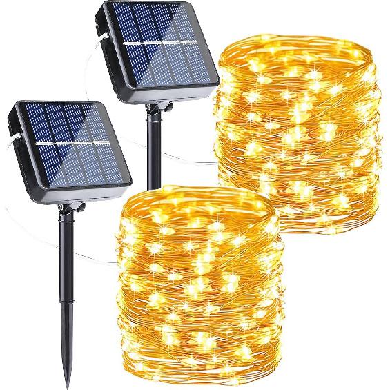 Joomer Solar Fairy Lights, 2-Pack Total 80FT 240LED Lights, Warm White | Copper Wire, Solar String Light Waterproof 8 Lighting Modes for Patio Fence