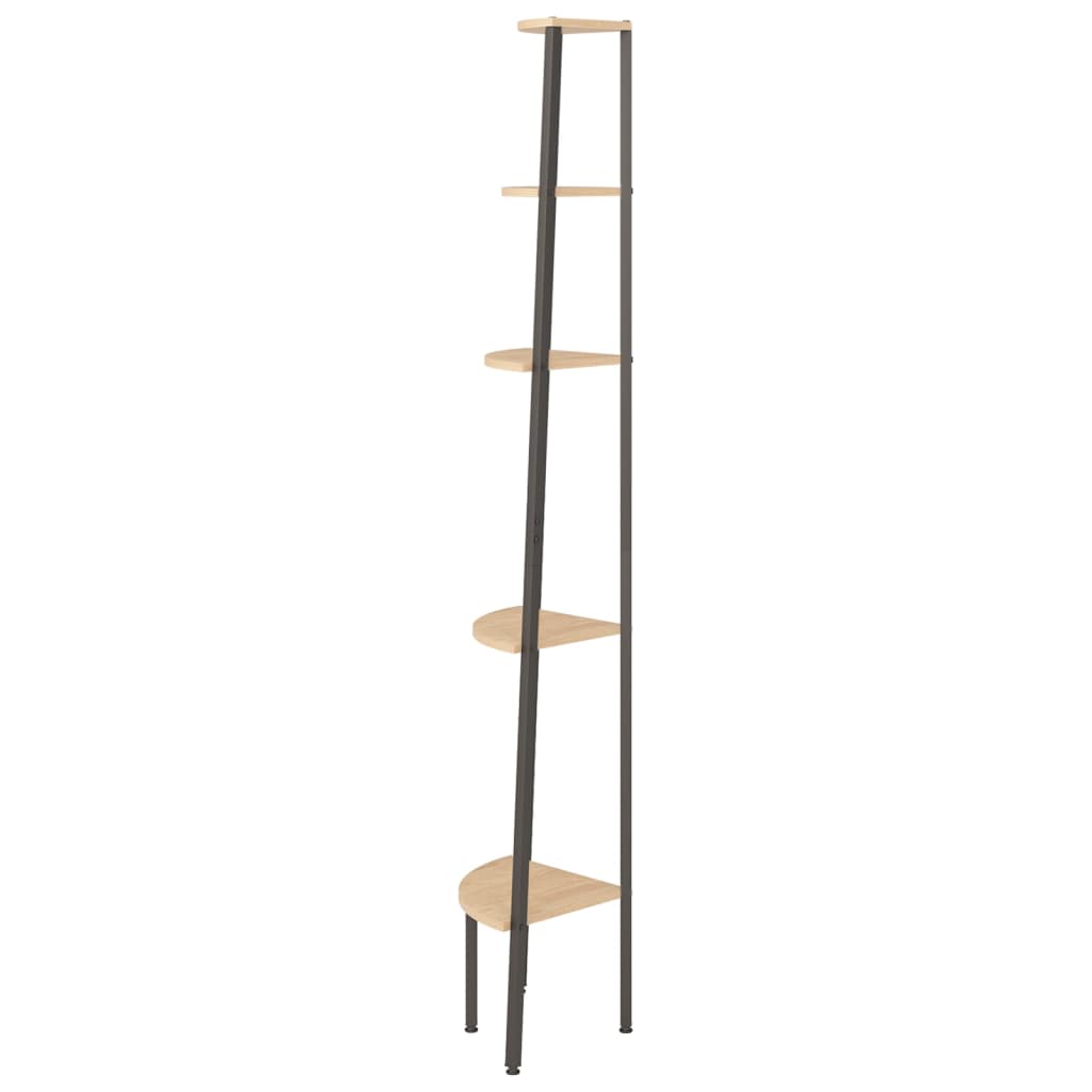 Corner Shelf with 5 Shelves Light Brown and Black 45.5 X 31.5 X 180 Cm