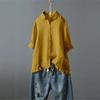 Cotton and Linen Casual Single-breasted Ruffled Short-sleeved Shirt Women
