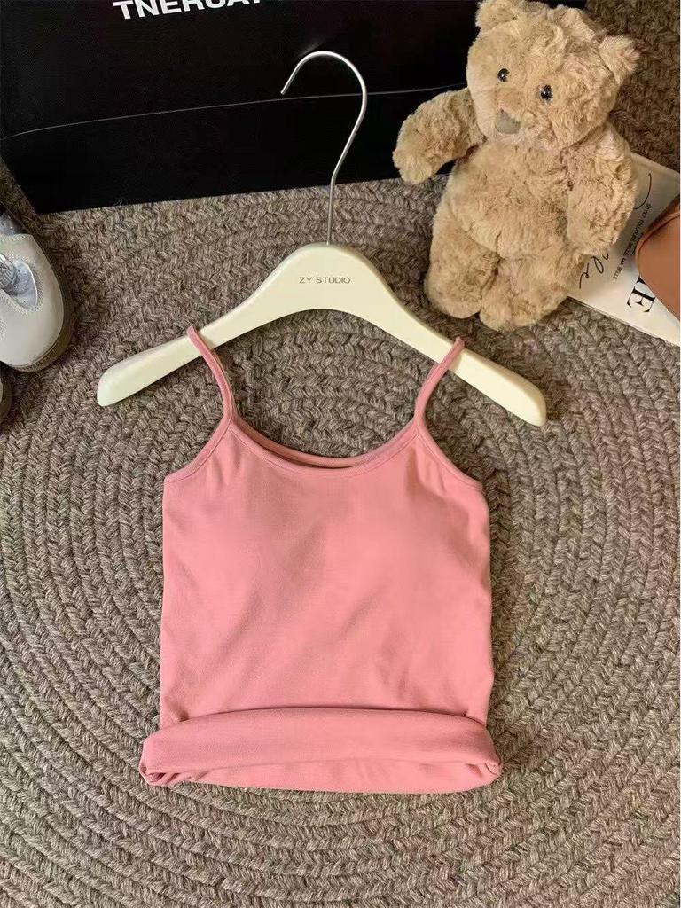 Chic U-Neck Padded Spaghetti Strap Velvet Winter Tank Top