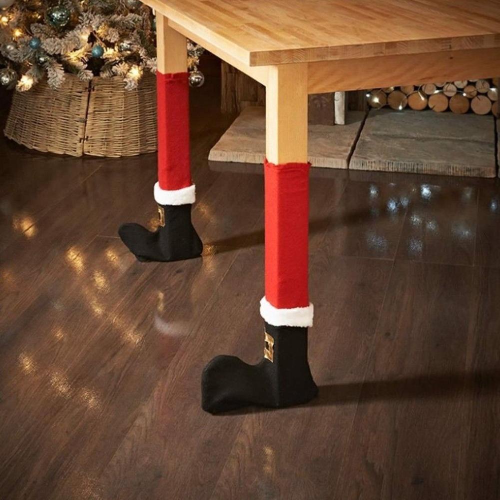 4 Pieces Christmas Furniture Socks for Chair Table Legs with Elastic Fit for Floor Protection and For Holiday Use