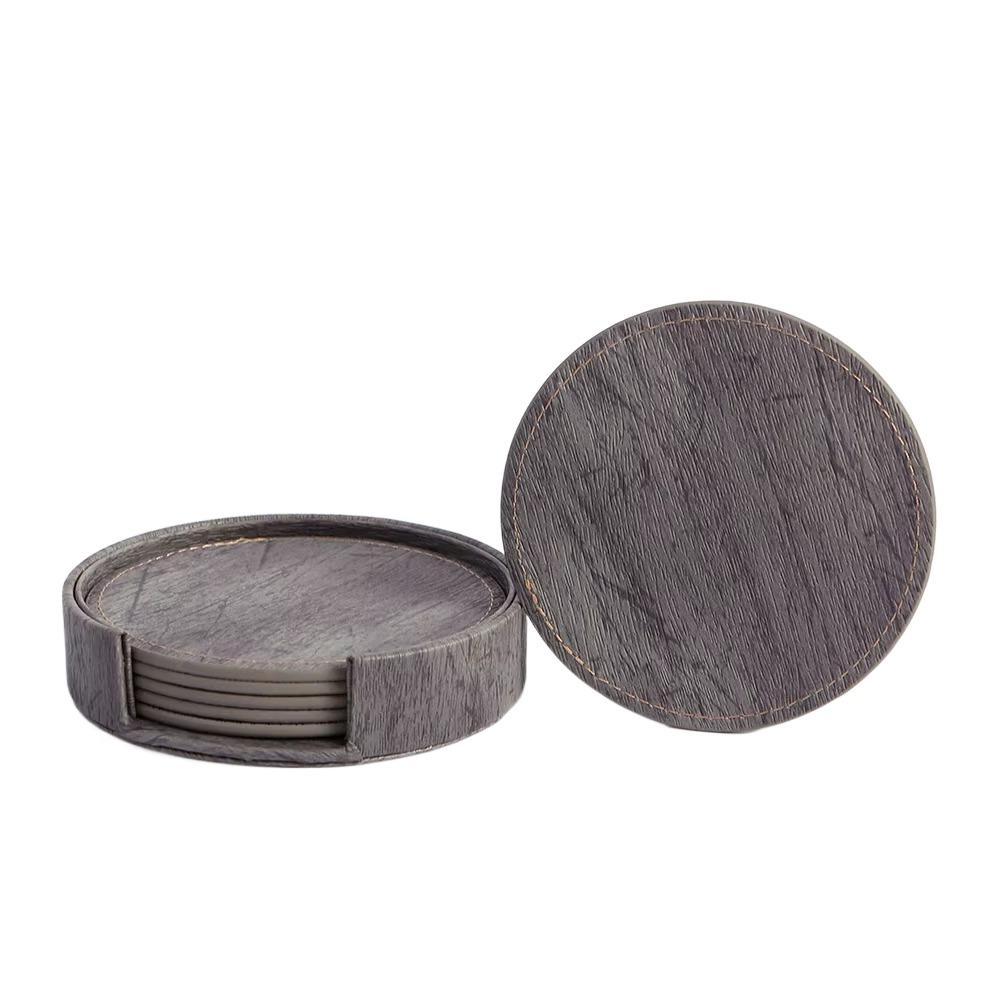 6pcs/set Wood Grain Leather Coasters Double-sided Tea and Coffee Cup Mat Insulated Rack Heatproof Cup Pads Placemats
