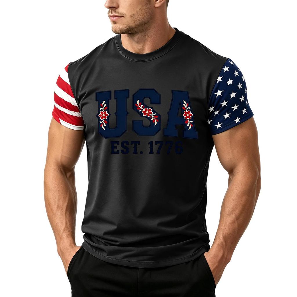 Men's Independence Day Flag Print Short Sleeve T-Shirt, Loose Casual Daily Summer Tops