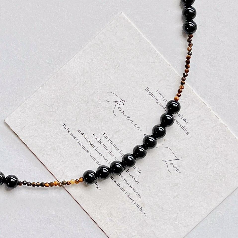 Maillard Natural Tiger'S Eye Stone Black Agate Beaded Necklace Women'S Autumn And Winter Collarbone Chain Sweater Chain Fidelity
