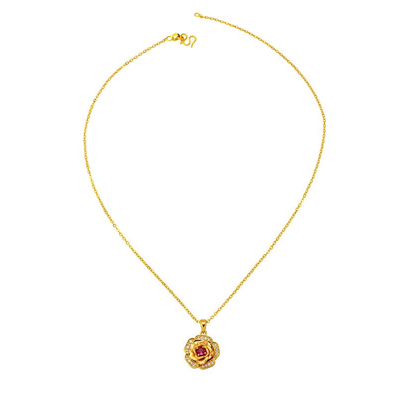 Vietnamesische Sandgold-Halskette und drehbarer Zirkon-Rosenring-Ohrring-Set