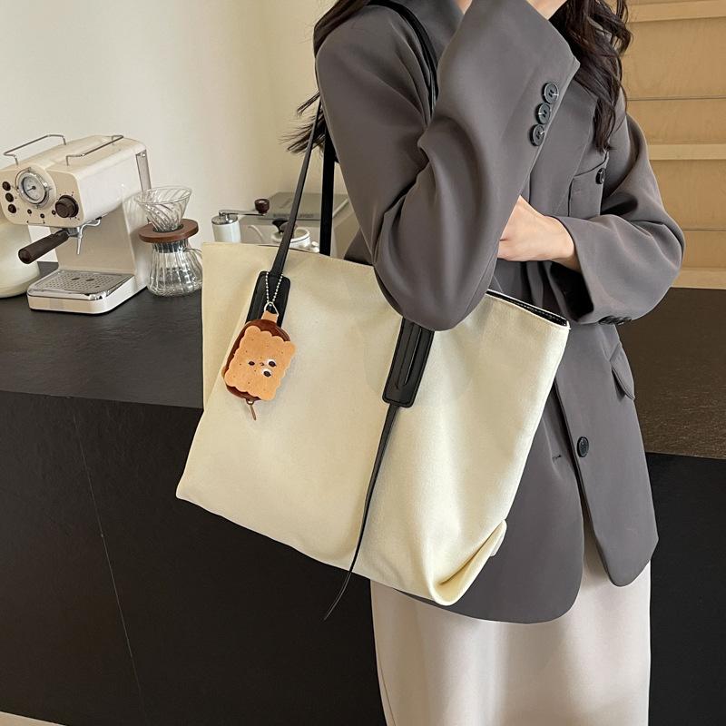 Большая вместительная холщовая сумка женская сумка через плечо сумка через плечо хаки — фото 3