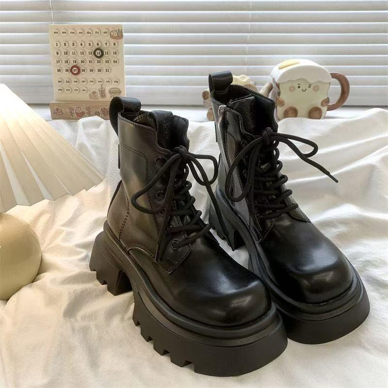 

Женские Ботинки 2026 Новые Осенне-Зимние Модные Стильные Универсальные Толстая Подошва Британский Стиль Короткие Ботинки для Женщин 35