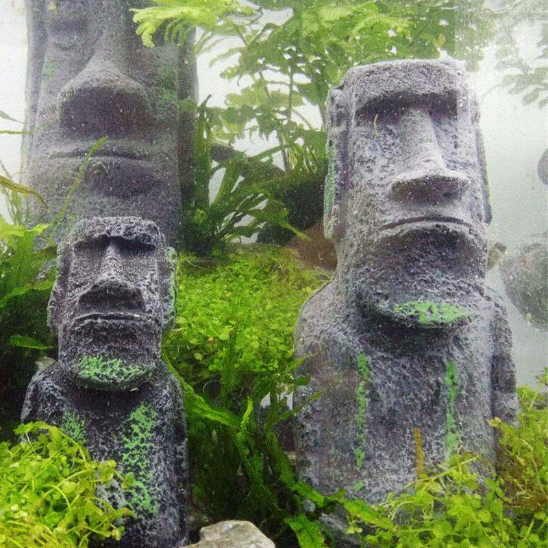 Buy Resin Ancient Easter Island Stone Head Statue Aquarium Ornament Fish Tank Decor at