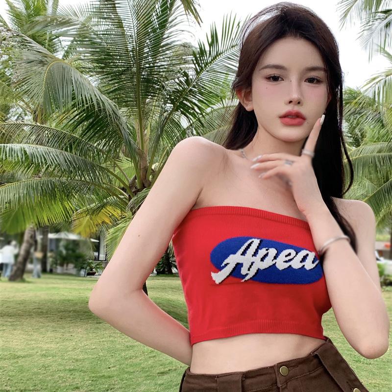 

Женские топы на бретельках с тонкими подкладками и пупком с буквенным принтом One Size