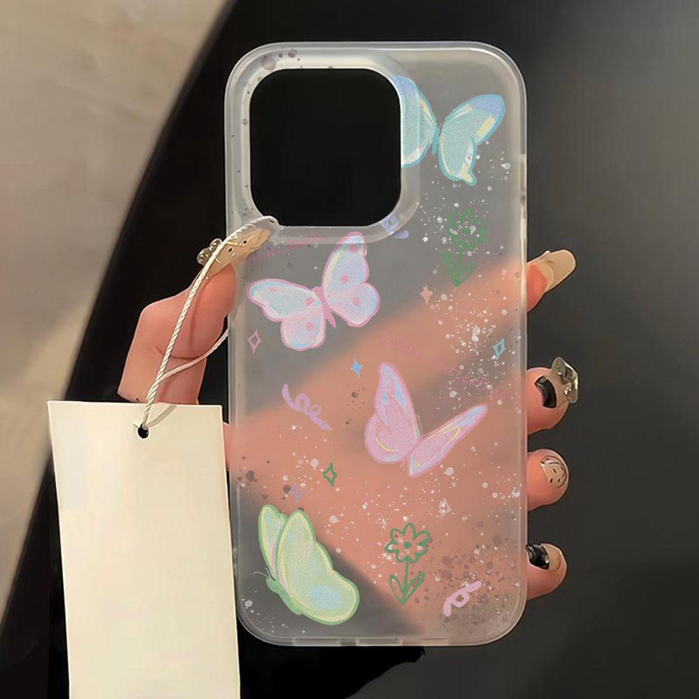 Small fresh powder butterfly is suitable for iPhone17ProMax Apple 16 matte mobile phone case 15/14 simple x delivery.