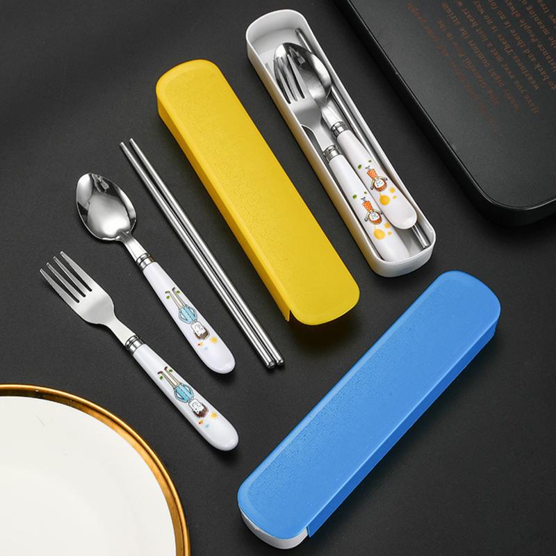 Stainless Steel Chopsticks Spoons Three Piece Portable Cutlery Set Student Travel Cutlery Spoons Chopsticks Forks
