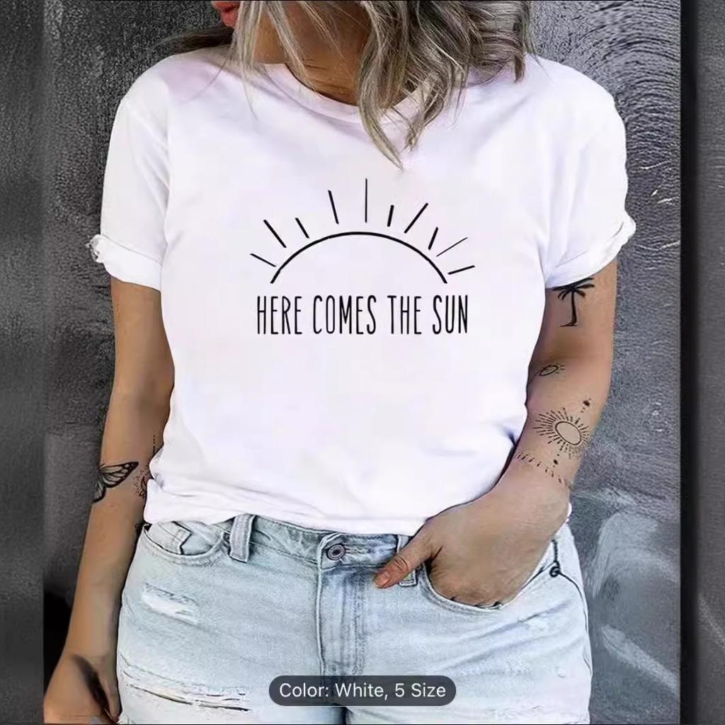 Summer Round Neck Printed Top Fashionable Casual Cute Short Sleeved Women's Pure Cotton T-shirts