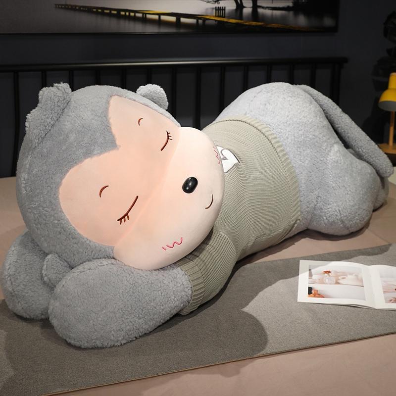 80CM Cute Sleeping Sweater Monkey Plush Toy Soft Plush Filling Soft Home Pillow Sleep Soothing Doll