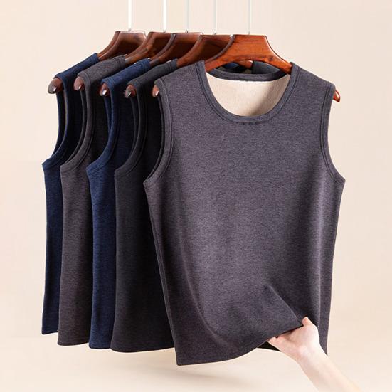 Men Thermal Tank Top Warm Fleece Lined Undershirt Sleeveless Crew Neck Base Layer Shirt Thickened Vest for Autumn And Winter