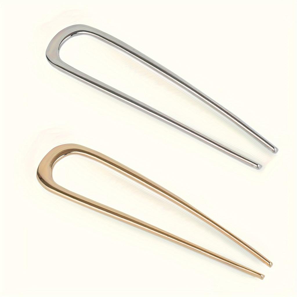 Elegant 2pcs U-Shaped Hair Pins for Women - Large Metal French Barrettes In Golden & Silvery, Ideal for Thick & Long Hair