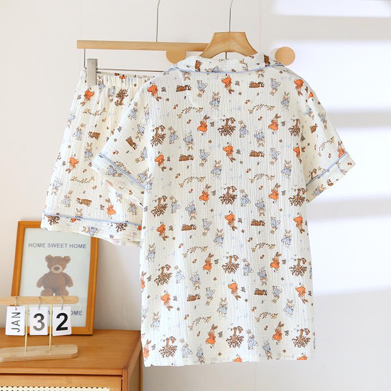 2026 New Summer Women's Pajama Set 100% Cotton Crepe Large Short Sleeve Shorts Two Piece Home Clothes Sleepwear Ladies