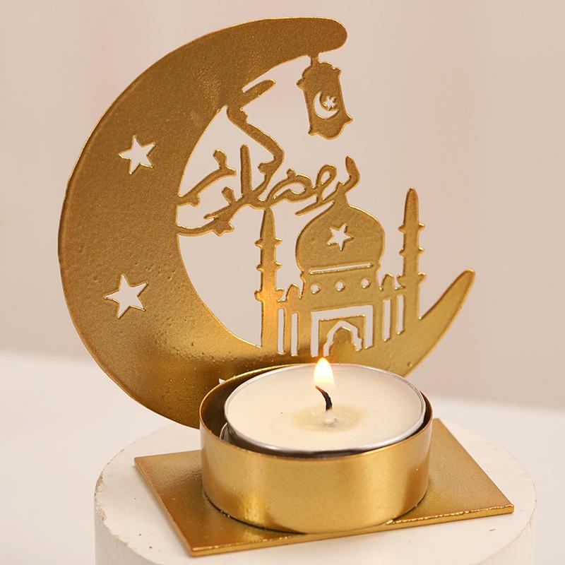 3D Metal Ramadan Tealight Holder Eid Mubarak Kareem Candle Holder Candlestick Desk Ornaments Table Decor for Islamic Home Party Supplies