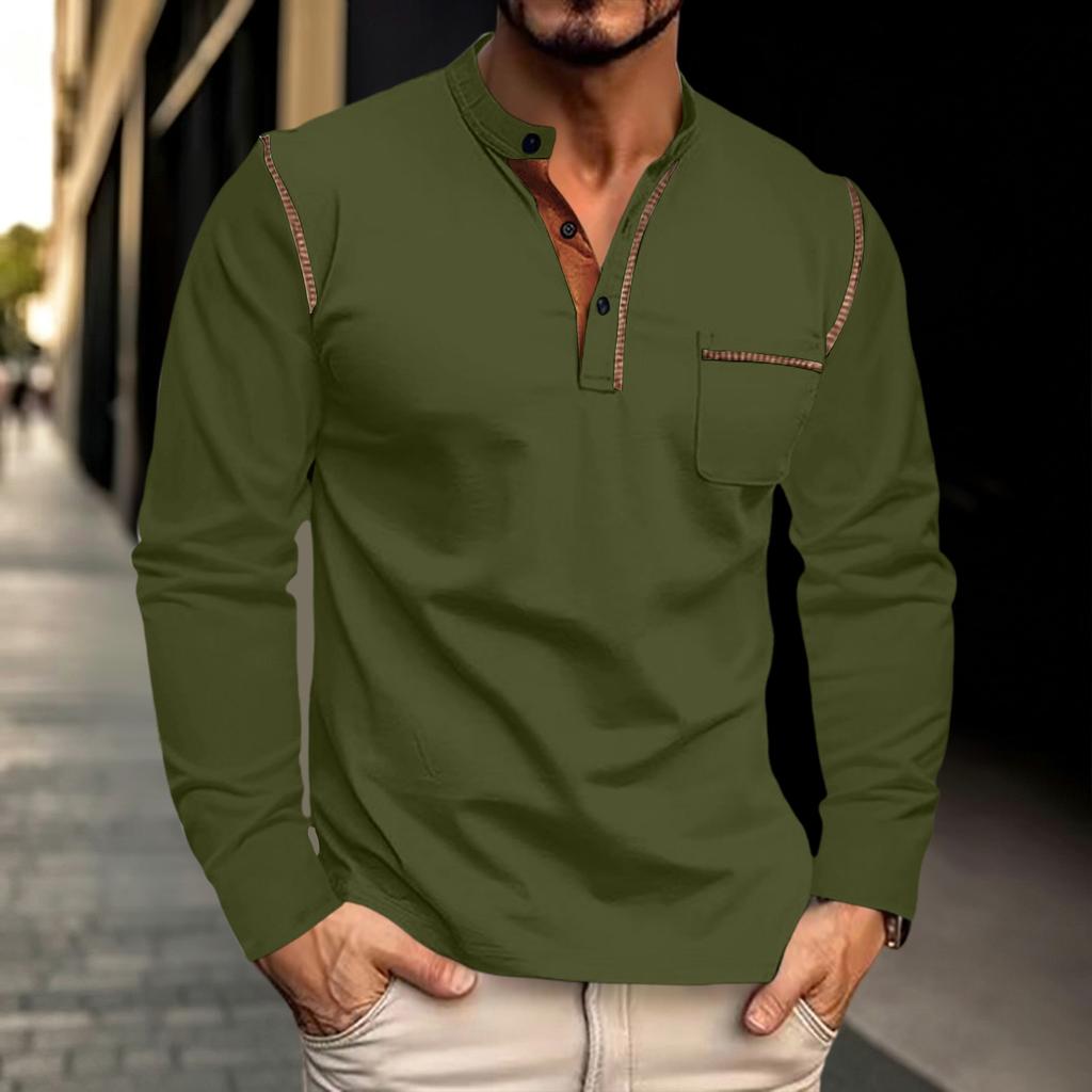 Men's Retro Color Long Sleeve Shirt Loose Fit Casual Tee