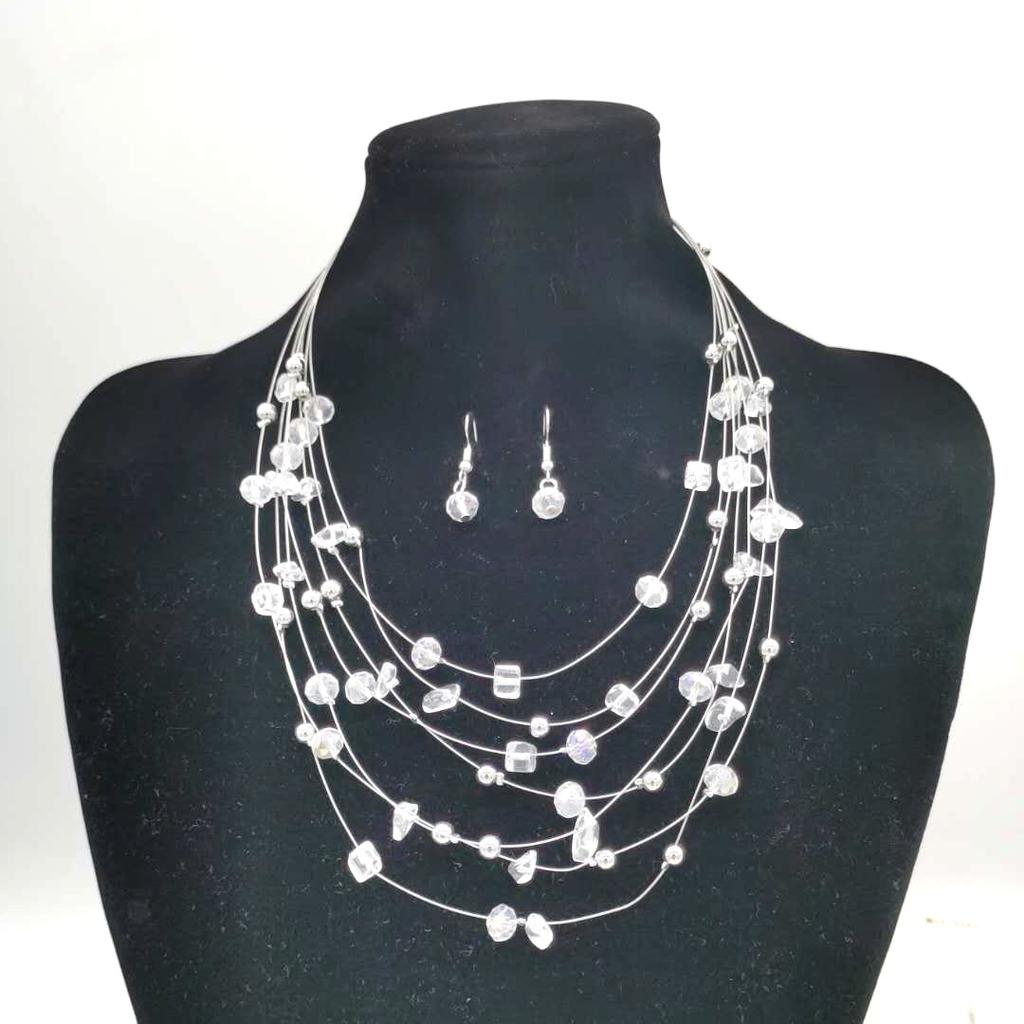 Crystal Shell Gravel Multilayer Bohemian Necklace Earrings Set Ladies Multilayer Beaded Necklace N155