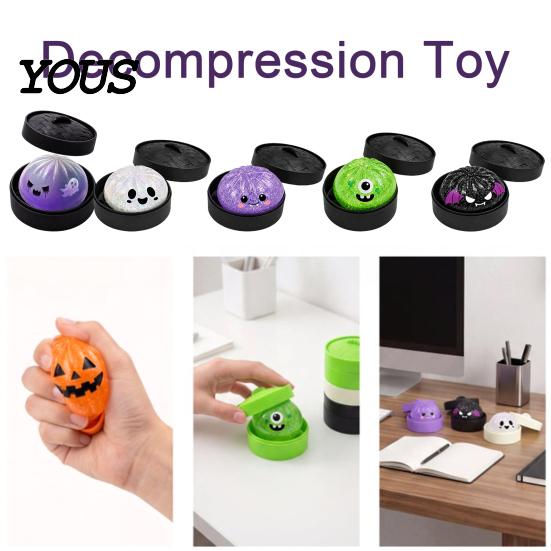 Steamed Bun Sensory Toy Halloween Dumpling Squeeze with Steamer Box, Pumpkin Ghost Bat Decompression for Stress Relief, Party Favors Relief Gadget