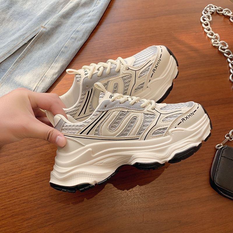 

Women Sneakers Autumn Fashion Breathable Casual Shoes Women Mesh Lace Up Comfort Platform Vulcanize Shoes 40 бежевый