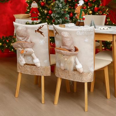 Cartoon Christmas Chair Cover Stretch Removable Xmas Dinner Chair Seat Cover Glitter Purple Christmas Table Decor