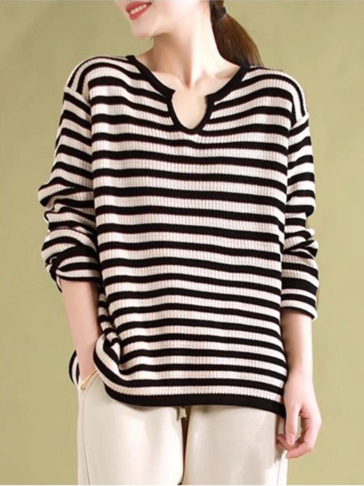 

Johnature женские повседневные пуловеры-свитера с v-образным вырезом и длинными рукавами, вязаные весенние свободные мягкие женские одежды, винтажные свитера One Size чёрный