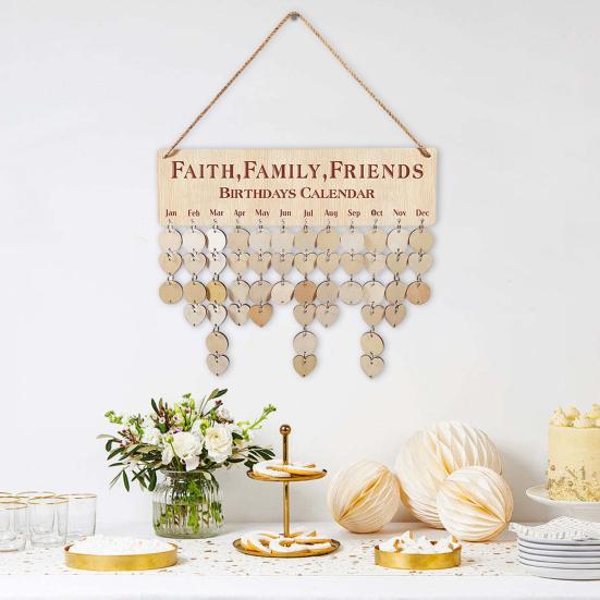Calendario da Parete Promemoria Compleanni Famiglia in Legno Fai da Te Tracciatore Compleanni Targhetta con 50 Etichette Regalo per la Mamma