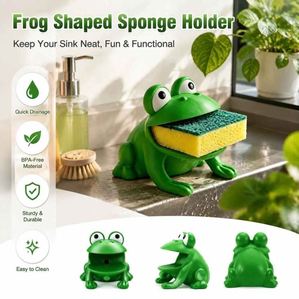 Plastic Sponge Dish Holder Frog Shaped Dish Sponge Organizer Funny Sponge Holder Kitchen