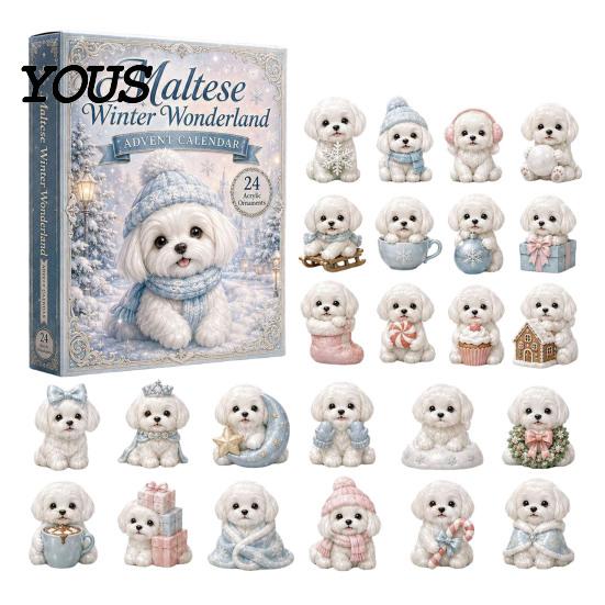 Xmas Party Favors 2026 Dog Christmas Advent Calendar, 24-Day Acrylic 2D Ornament Set Holiday Countdown Decorations with Cute Puppy Designs,