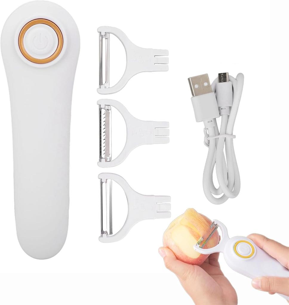 Peeler, Handheld Vegetable Peeler Set with 3 Interchangeable Blade Heads USB Rechargeable Veggie Fruit Peeler