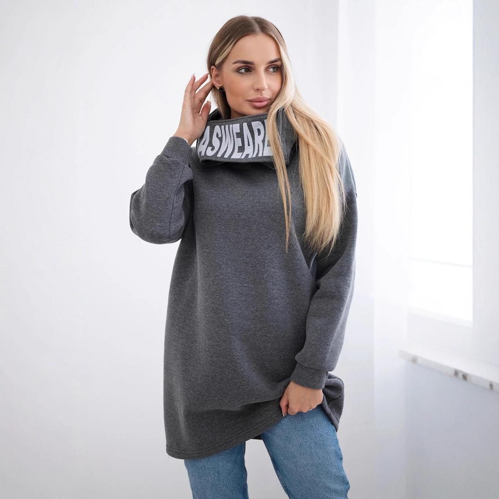 CHooded Sports Fleece Sweatshirt Casual Long-sleeved Offset Printed Coat Women's Plus-size Solid Color Coat