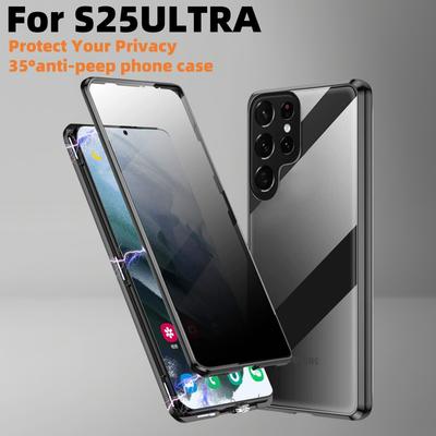 Vhodné pro Samsung S25ultra Magnetický kryt na mobil proti sledování S24FE Plně kryté skleněné magnetické kovové ochranné pouzdro