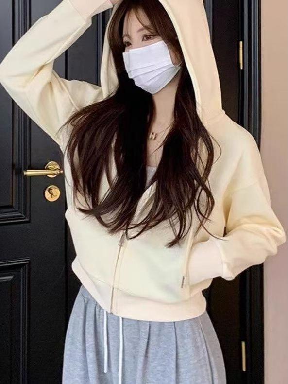 Korean Style Women's Hooded Cardigan Sweatshirt - Autumn & Winter, Loose Fit, Zipper, Lazy Style
