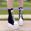 14CM Denim Women Spring Ankle Boot High Brand Platform Wedge Autumn High Brand Skateboard Breathable Shoes