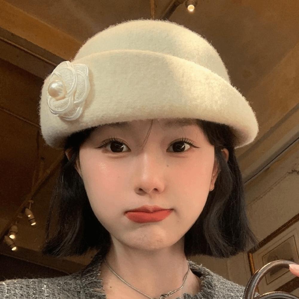 Pearl Woolen Bucket Hat Bow Wool Fisherman Hat Fashion Basin Hat  Outdoor
