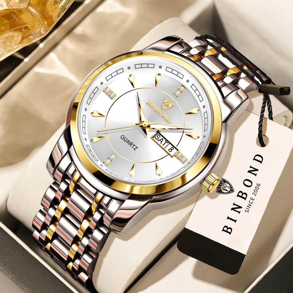 BINBOND Orginal Brand Luxury Quartz Wristwatches For Men Luminous Waterproof Week Display Auto Date Men's Watch Casual Reloj
