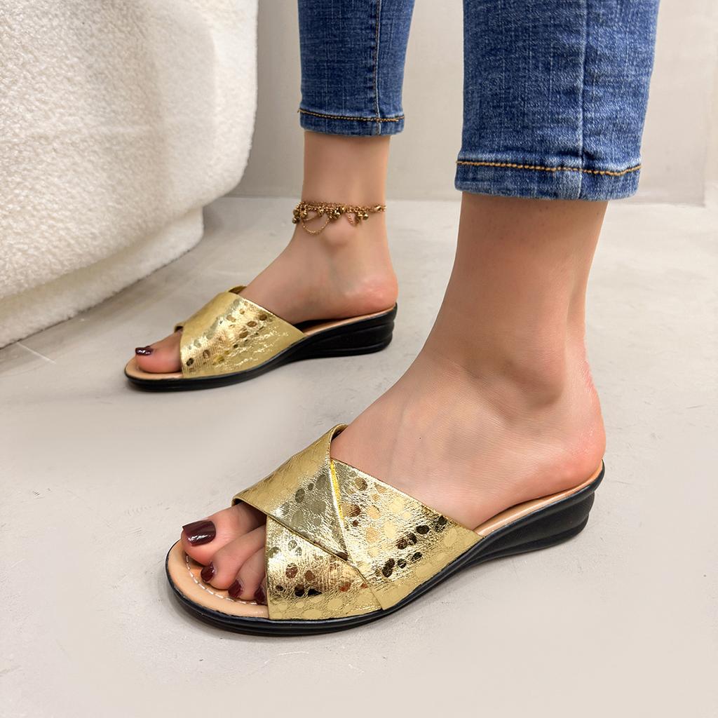 Women Sandals Black Gold Silver Wedge Platform Shoes for Women Plus Size 36-43 Retro Thick Bottom Gladiator Shoes Slippers Women