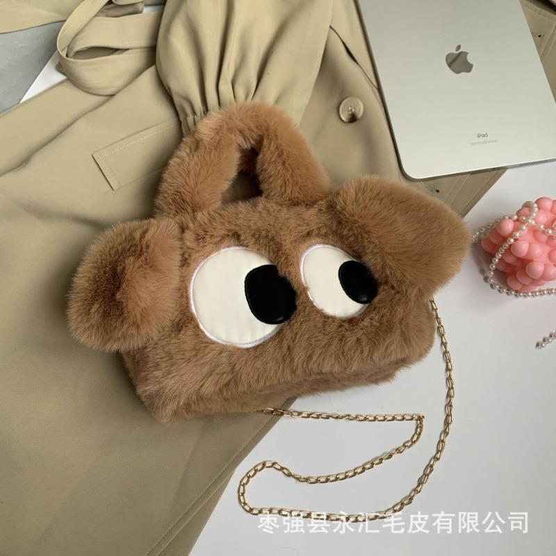 Plush bag big eyes cute dog women's bag fashion trend portable tote bag cute plush bag hand carry