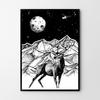 Affiche cerf nuit montagnes illustration