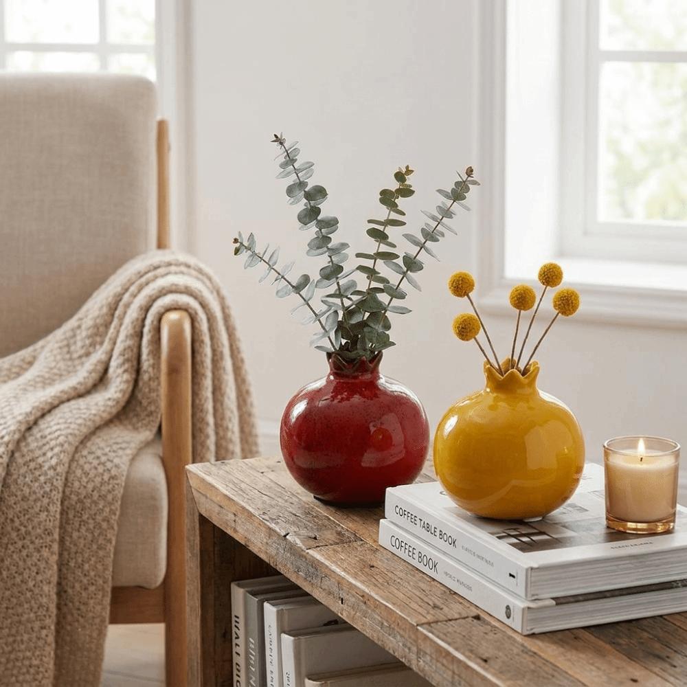 Ceramic Simulated Pomegranate Vase Fruit Shaped Bud Vase Flower Arrangement Vase Display Cabinet