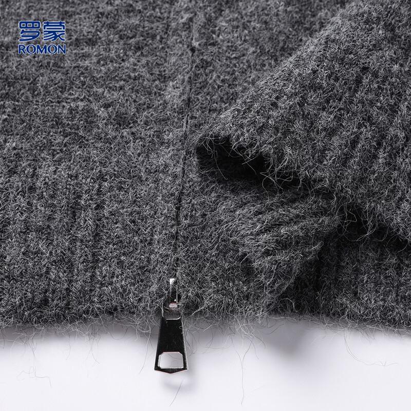 ROMON Men's Wool-Blend Stand Collar Zipper Cardigan