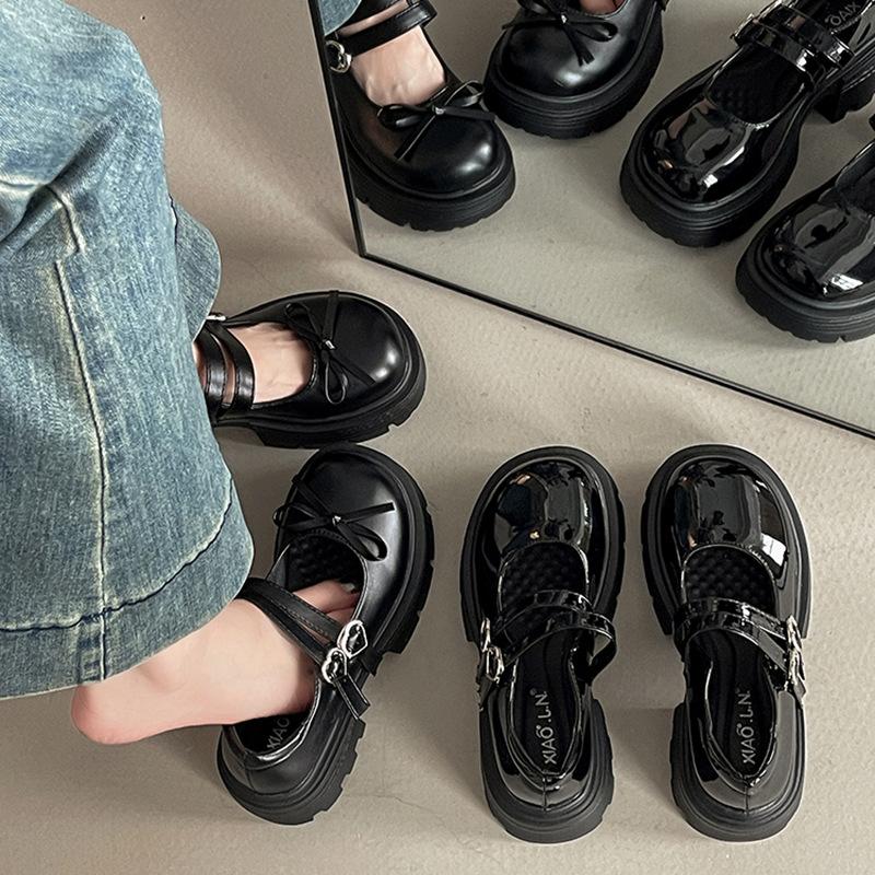 French Thick Heel Loafers with Skirt Girls Small Leather Shoes Summer Fashion Jk Platform British Mary Jane Single Shoes